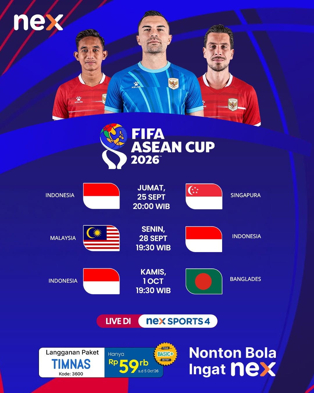 Paket TV Prabayar Nex Parabola - Paket Timnas (3600) FIFA ASEAN CUP 2026